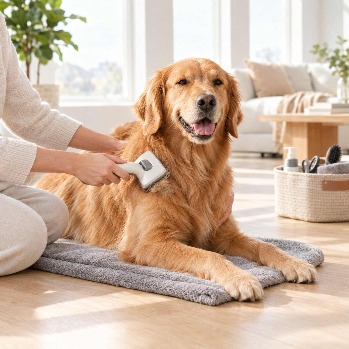 Grooming collection: dog being brushed