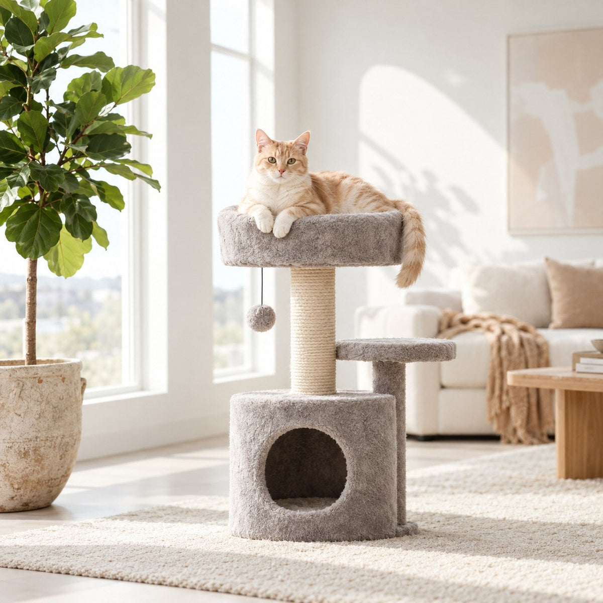 Cats collection: cat resting on a plush cat tree